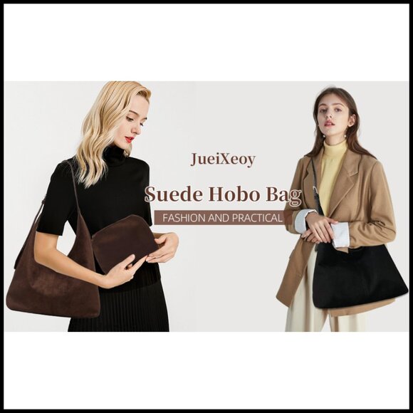 Suede Hobo Tote Bag Retro Slouchy Shoulder Crossbody Purse Large Capacity - Picture 7 of 7